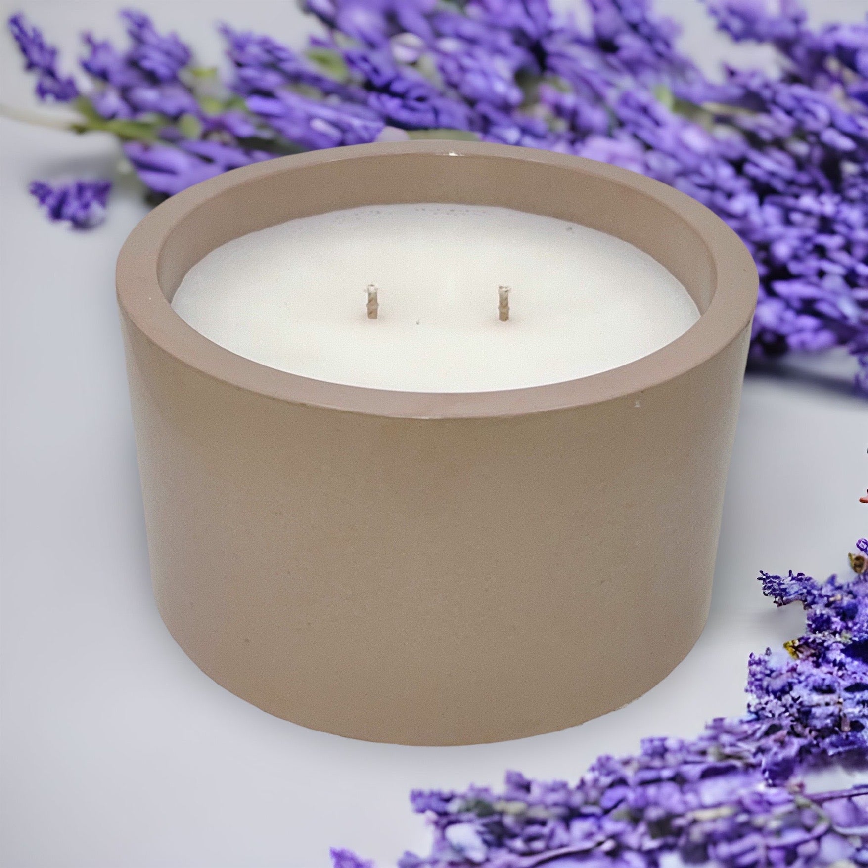 Handmade Cement Candle Pot With Wax Lavender Smell